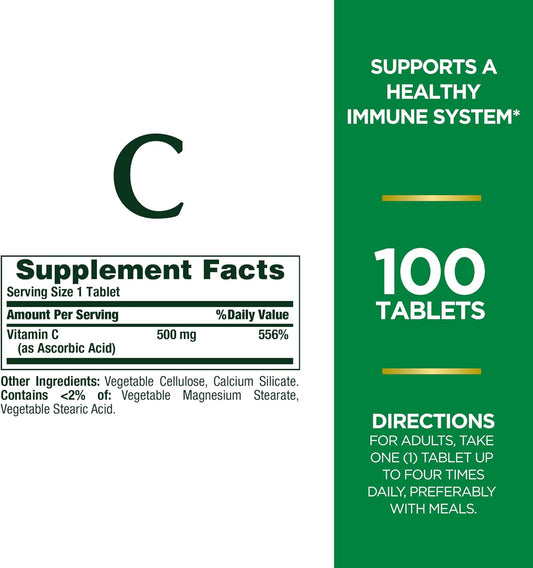 Vitamin C 500mg Tablets for Immune Health - Pack of 200 Tablets