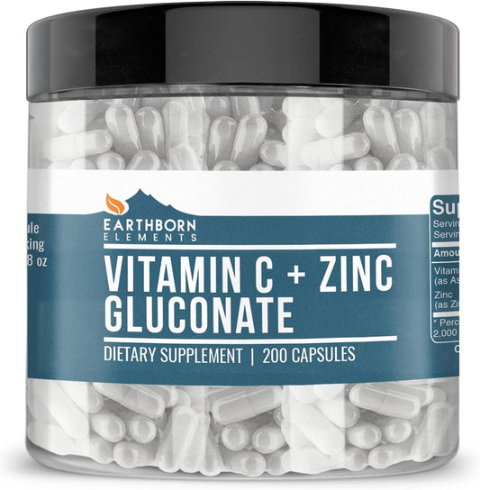 Vitamin C and Zinc Gluconate Supplement for Blended Health Support, 200 Capsules, Non-GMO, Gluten Free