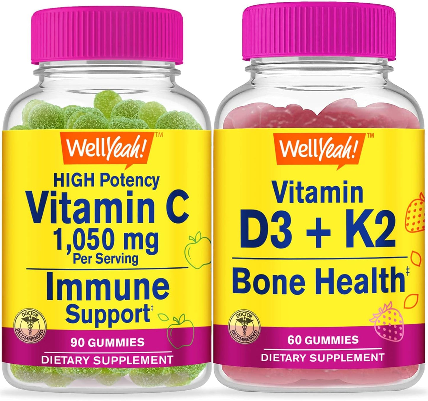 Vitamin C, D3, and K2 Gummies Bundle - Delicious Vitamin Supplement, Gluten & GMO Free Chewables