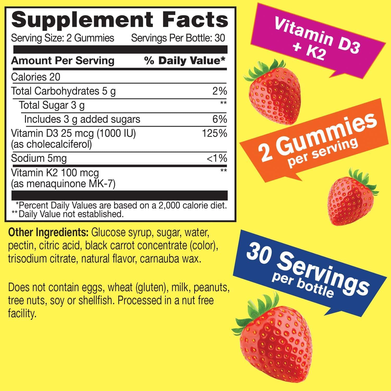 Vitamin C, D3, and K2 Gummies Bundle - Delicious Vitamin Supplement, Gluten & GMO Free Chewables