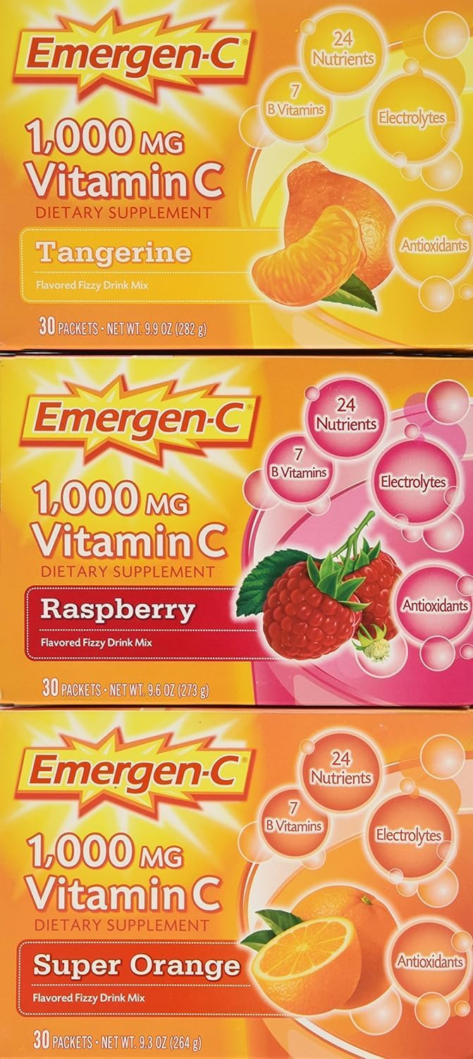 Vitamin C Powder Immune Support with Zinc & B Vitamins - Super Orange, Raspberry & Tangerine Flavor - 90 Count
