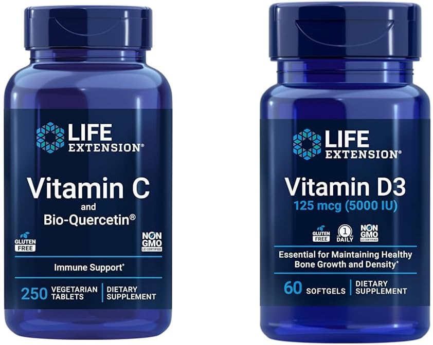 Vitamin C, Quercetin, and Vitamin D3 Supplement - Immune and Bone Health Support - 250 Tablets + 60 Softgels