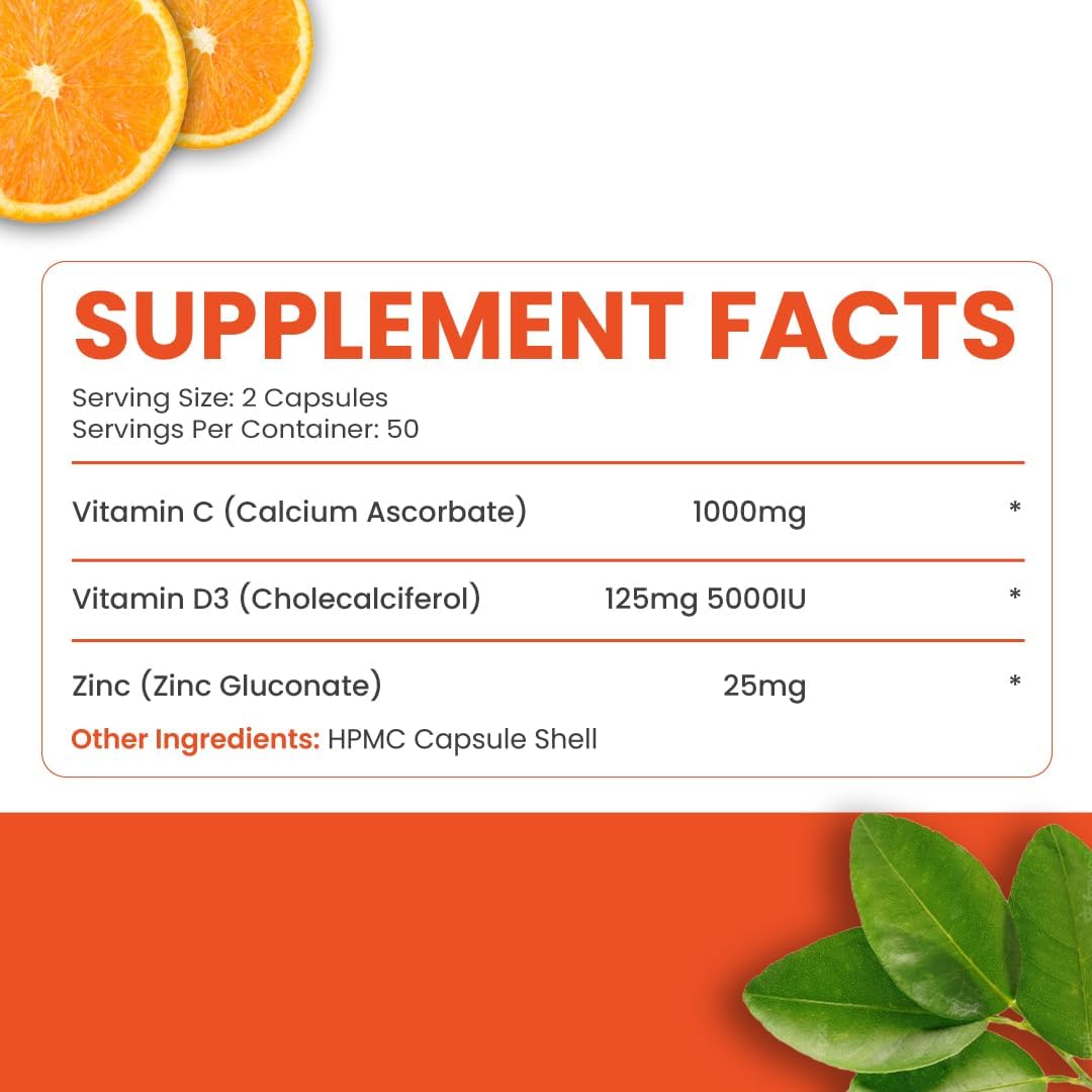 Vitamin Complex with D3, C, K2, and Zinc Capsules - Filler Free, 3rd Party Tested, Clinically Dosed, Bioavailable Formula