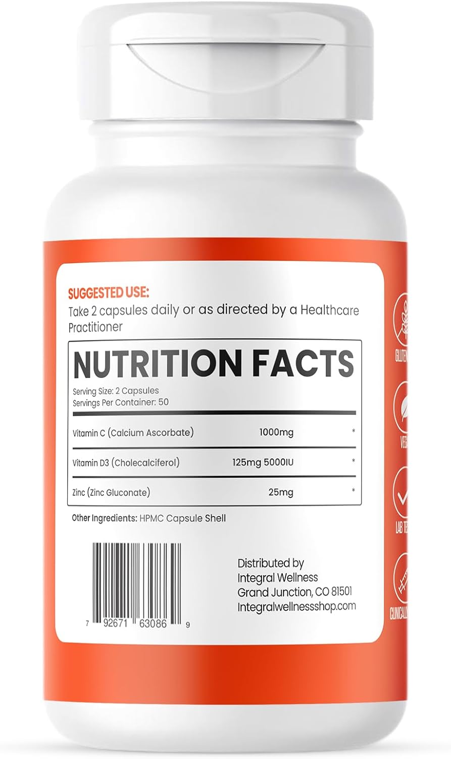 Vitamin Complex with D3, C, K2, and Zinc Capsules - Filler Free, 3rd Party Tested, Clinically Dosed, Bioavailable Formula