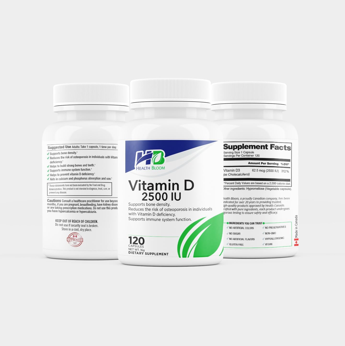 Vitamin D 2500IU Capsules - 120 Count | Health Bloom Inc. | Vitamins and Minerals