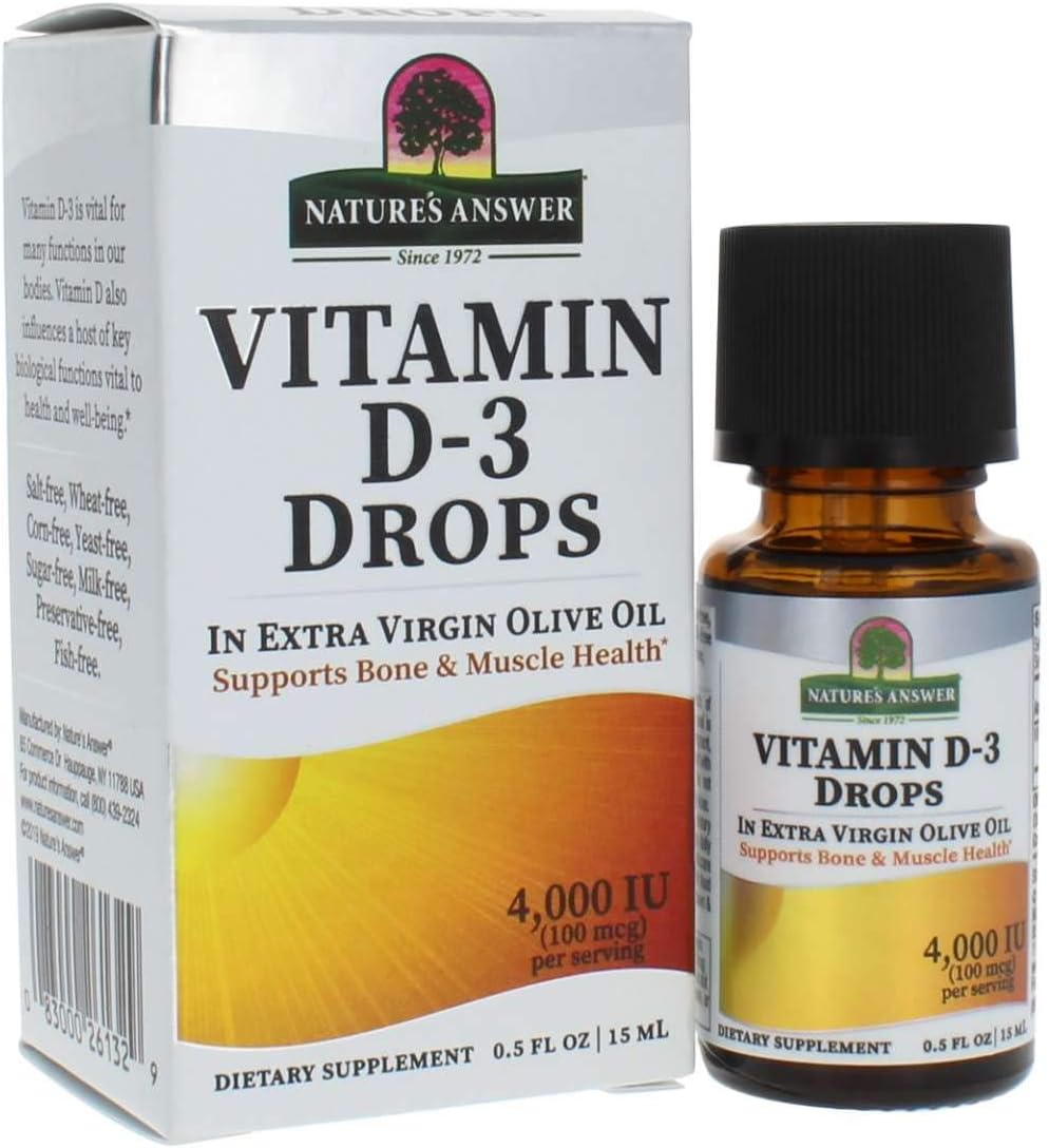 Vitamin D-3 Drops 4000 IU 0.5 fl oz | Immune Booster | Muscle, Bone, Cardiovascular Support