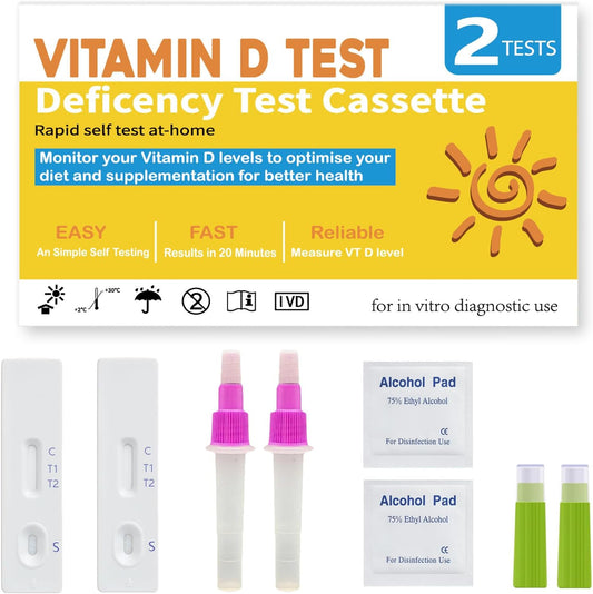 Vitamin D Deficiency Test Kit for At-Home Use (2 Kits) - Self-Testing Cassette for Men, Women, Children, and Adults - Quick Results