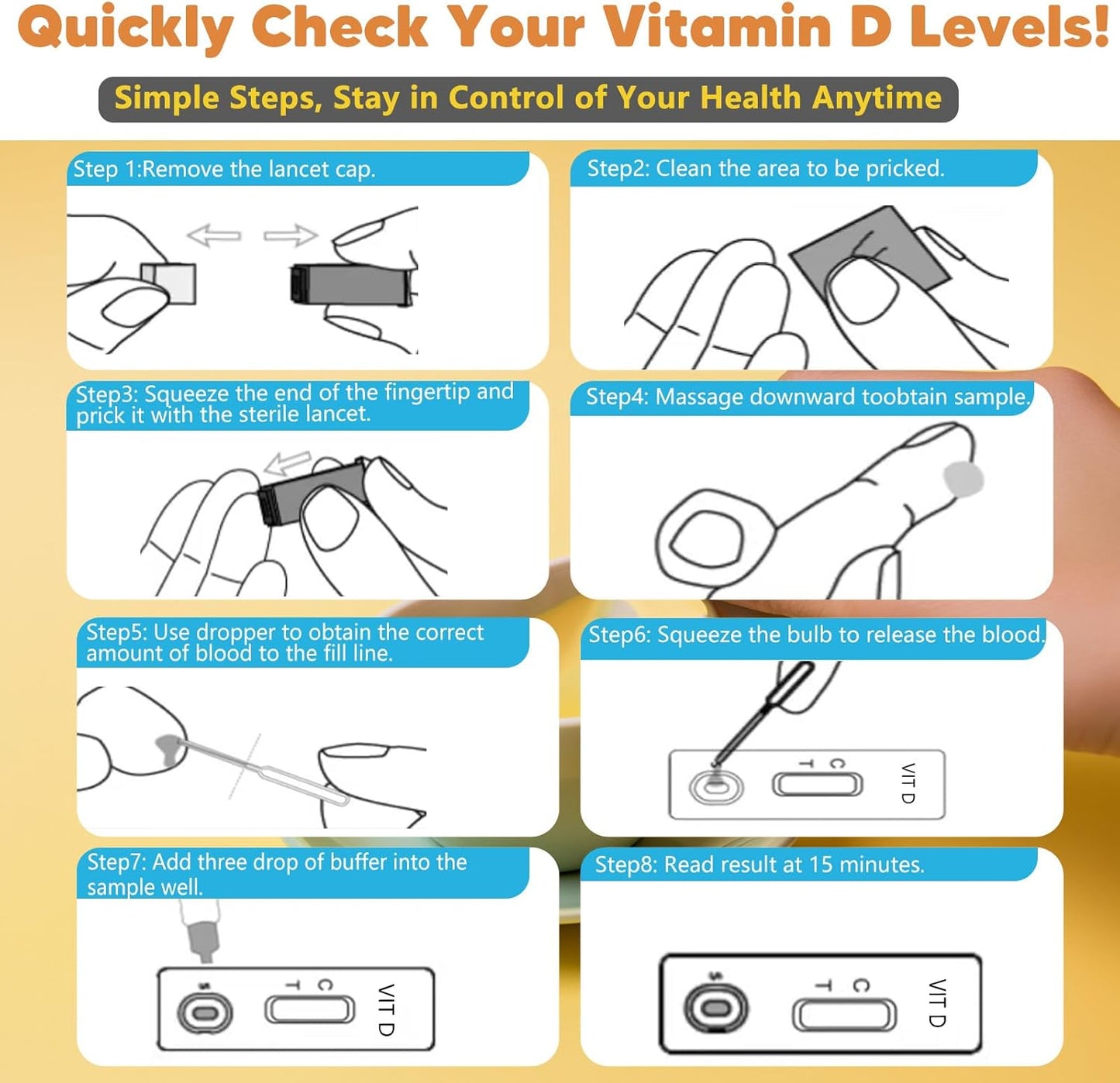 Vitamin D Deficiency Test Kit for At-Home Use (2 Kits) - Self-Testing Cassette for Men, Women, Children, and Adults - Quick Results