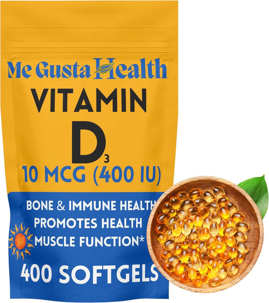 Vitamin D3 10 mcg (400 IU) Softgels - 400 Count | Bone, Teeth, Muscle, and Immune Health Support | Calcium Absorption Supplement