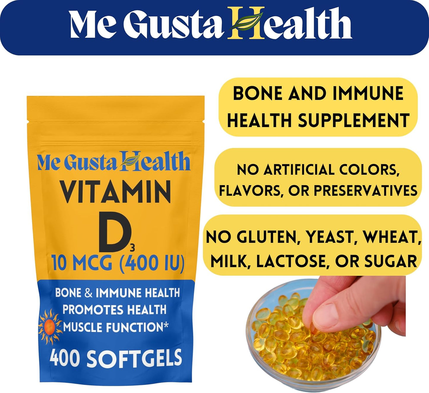 Vitamin D3 10 mcg (400 IU) Softgels - 400 Count | Bone, Teeth, Muscle, and Immune Health Support | Calcium Absorption Supplement