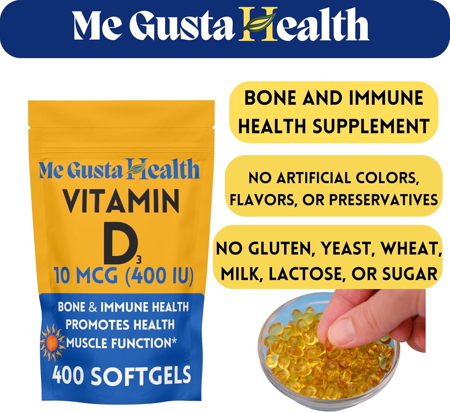 Vitamin D3 10 mcg (400 IU) Softgels - 400 Count | Bone, Teeth, Muscle, and Immune Health Support | Calcium Absorption Supplement