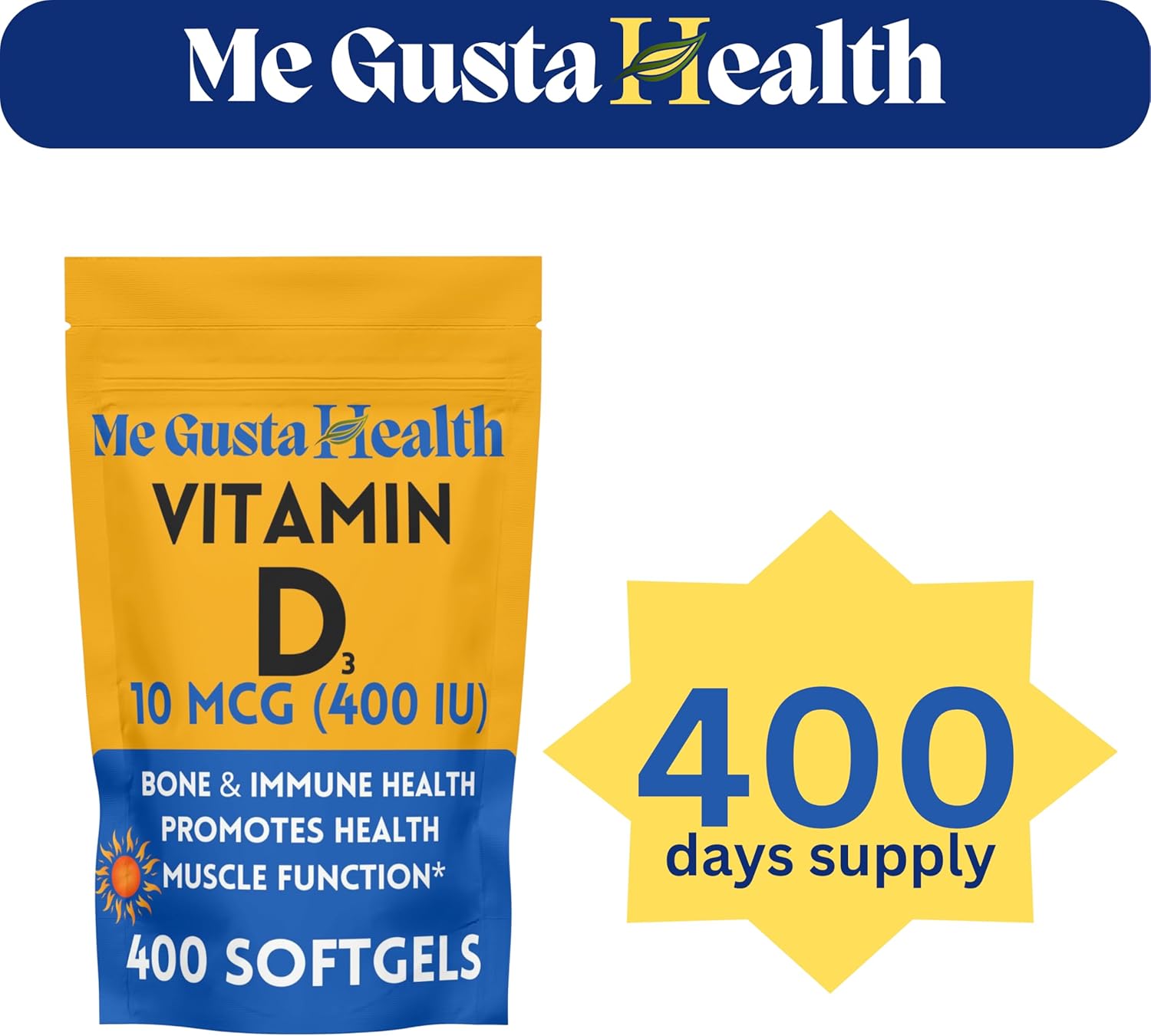 Vitamin D3 10 mcg (400 IU) Softgels - 400 Count | Bone, Teeth, Muscle, and Immune Health Support | Calcium Absorption Supplement