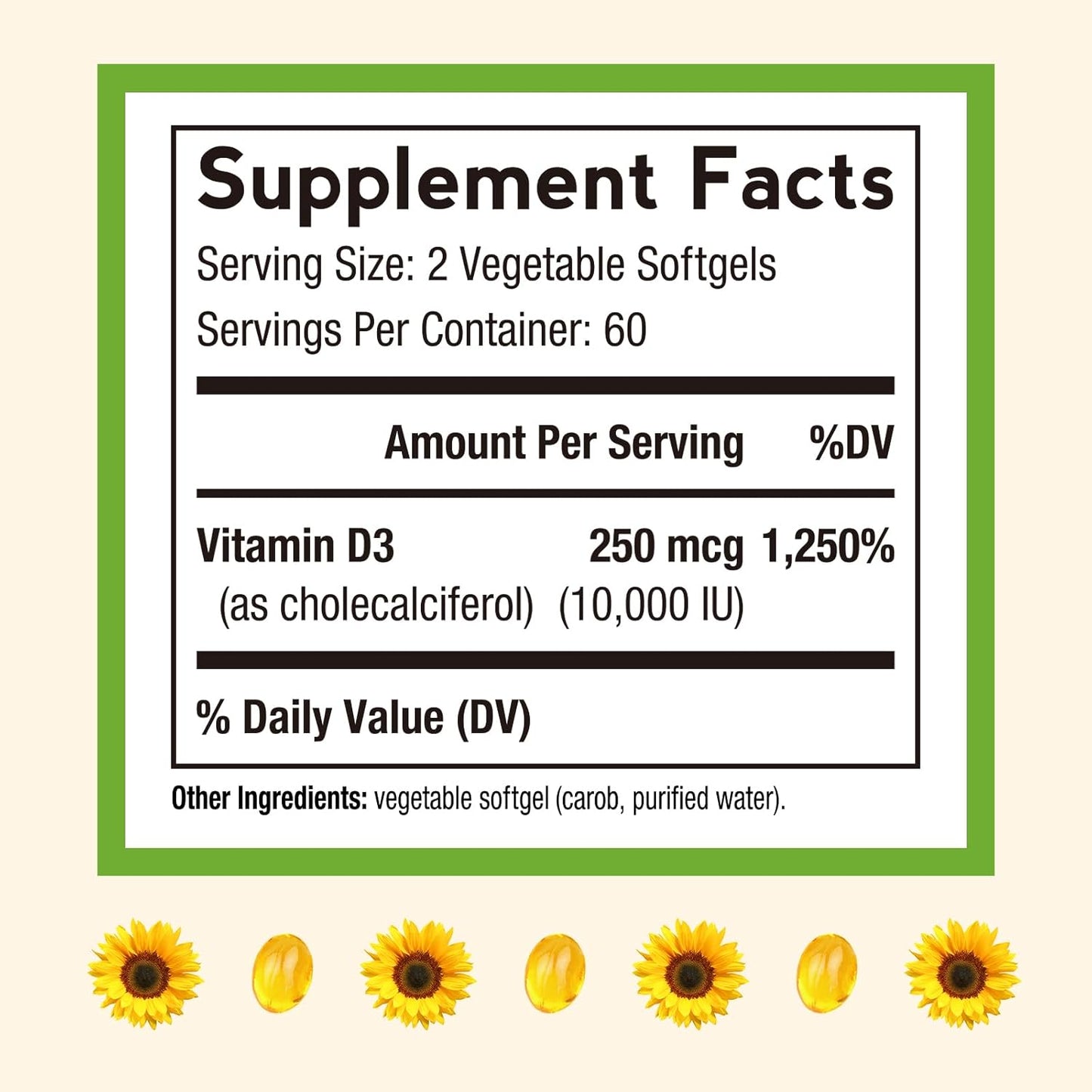 Vitamin D3 10000 IU Vegetarian Softgels for Immune Support, Bone Health, and Muscle Function - Non-GMO Formula without Gelatin, Gluten, or Soy - 120 Count