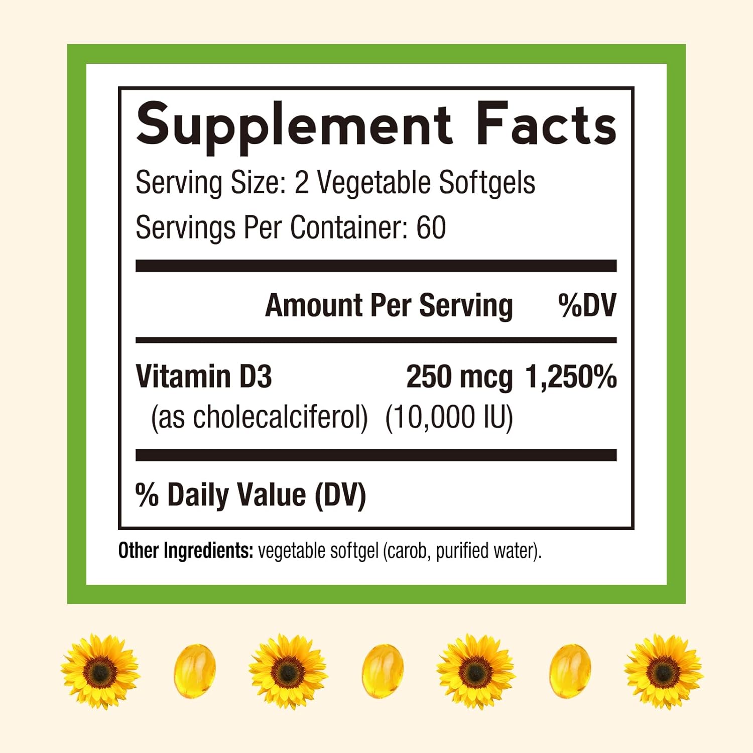 Vitamin D3 10000 IU Vegetarian Softgels for Immune Support, Bone Health, and Muscle Function - Non-GMO Formula without Gelatin, Gluten, or Soy - 120 Count