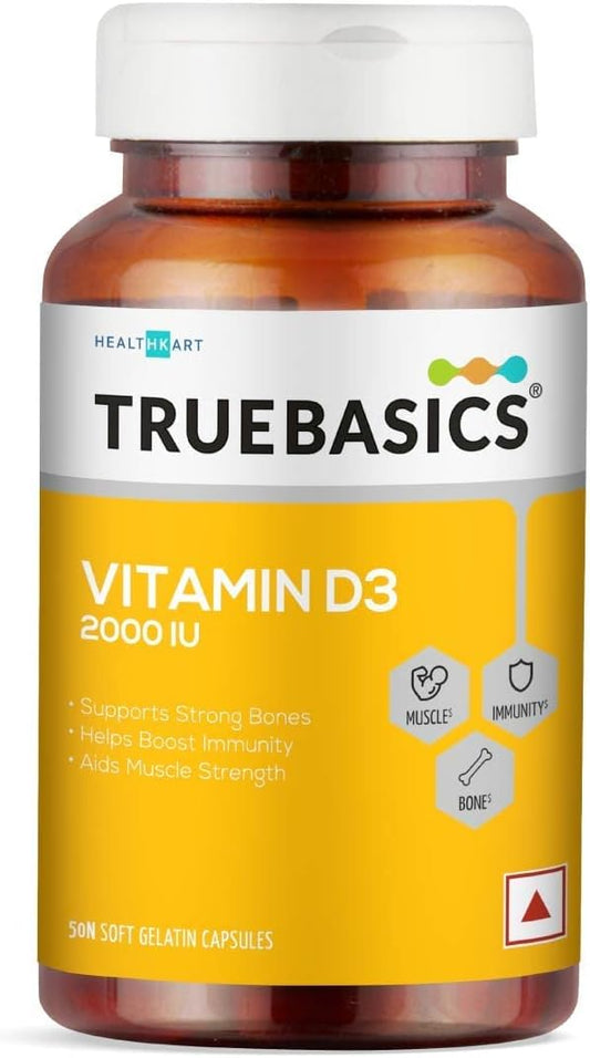 Vitamin D3 2000 IU Capsules for Strong Muscles, Immunity Boost, & Calcium Absorption - 50 Count