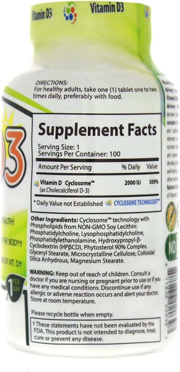 Vitamin D3 2000IU Tablets with Advanced Cyclosome Liposomal Delivery for Immune Support - Non-GMO, Gluten Free, Vegetarian Formula