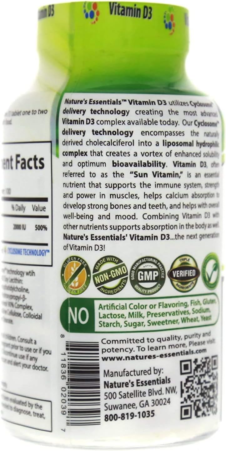 Vitamin D3 2000IU Tablets with Advanced Cyclosome Liposomal Delivery for Immune Support - Non-GMO, Gluten Free, Vegetarian Formula