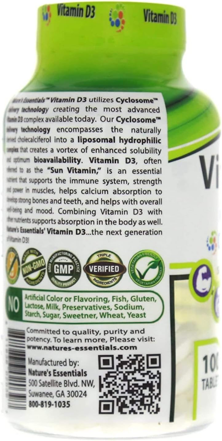 Vitamin D3 2000IU Tablets with Advanced Cyclosome Liposomal Delivery for Immune Support - Non-GMO, Gluten Free, Vegetarian Formula