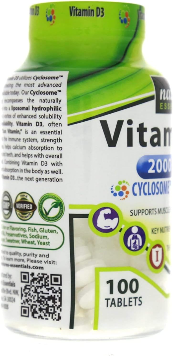 Vitamin D3 2000IU Tablets with Advanced Cyclosome Liposomal Delivery for Immune Support - Non-GMO, Gluten Free, Vegetarian Formula