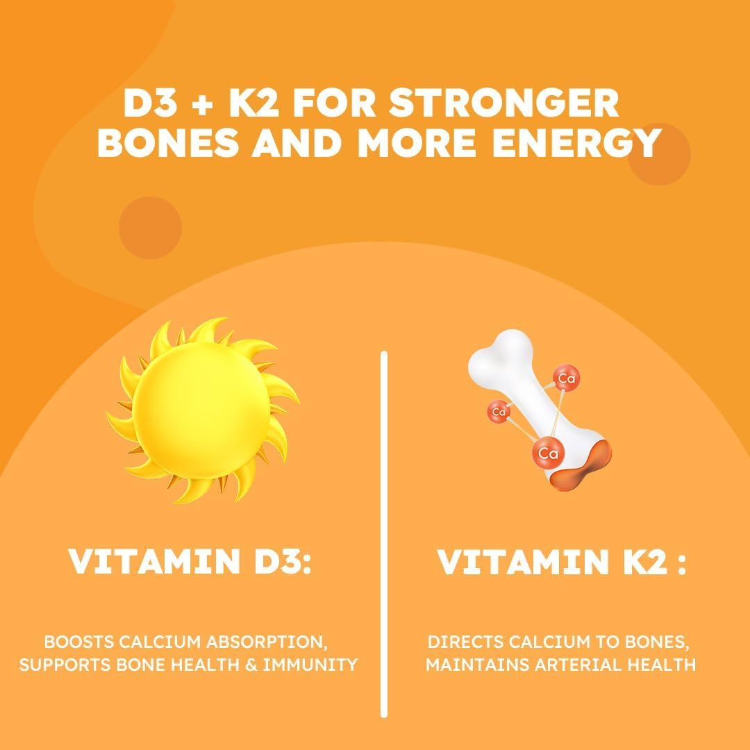 Vitamin D3 + K2 Fast Dissolve Tablets for Energy, Immune Support & Muscle Health - 30 Tablets (1 Daily)