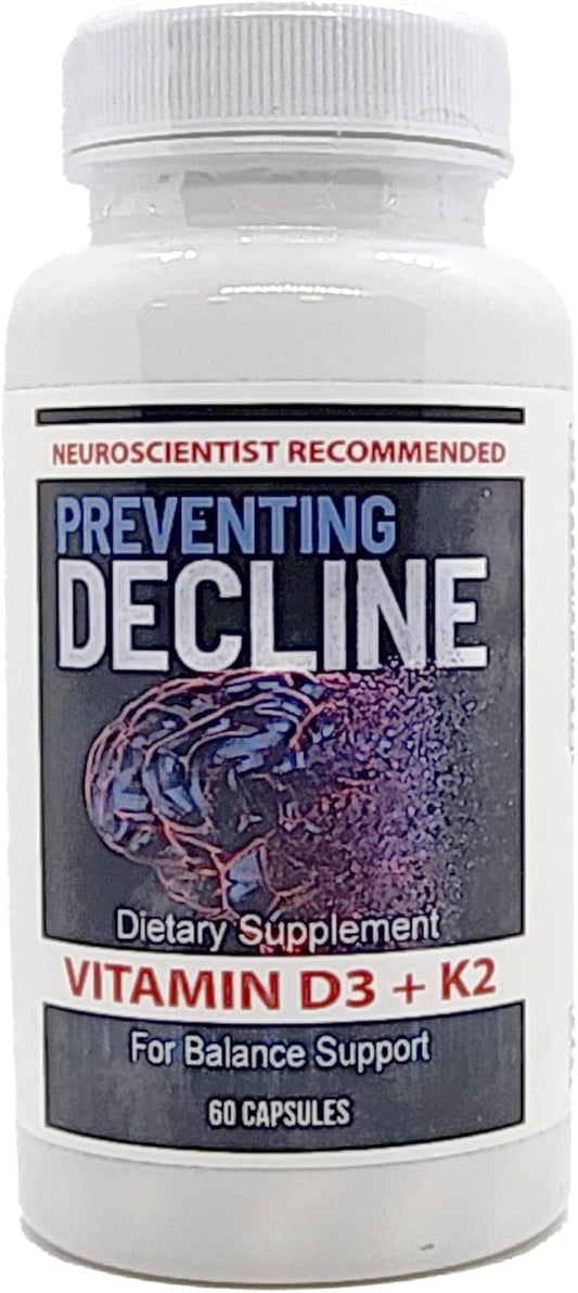 Vitamin D3 & K2 Supplement for Preventing Decline | Non-GMO Formula | Easy-to-Swallow Capsules | 60 Count