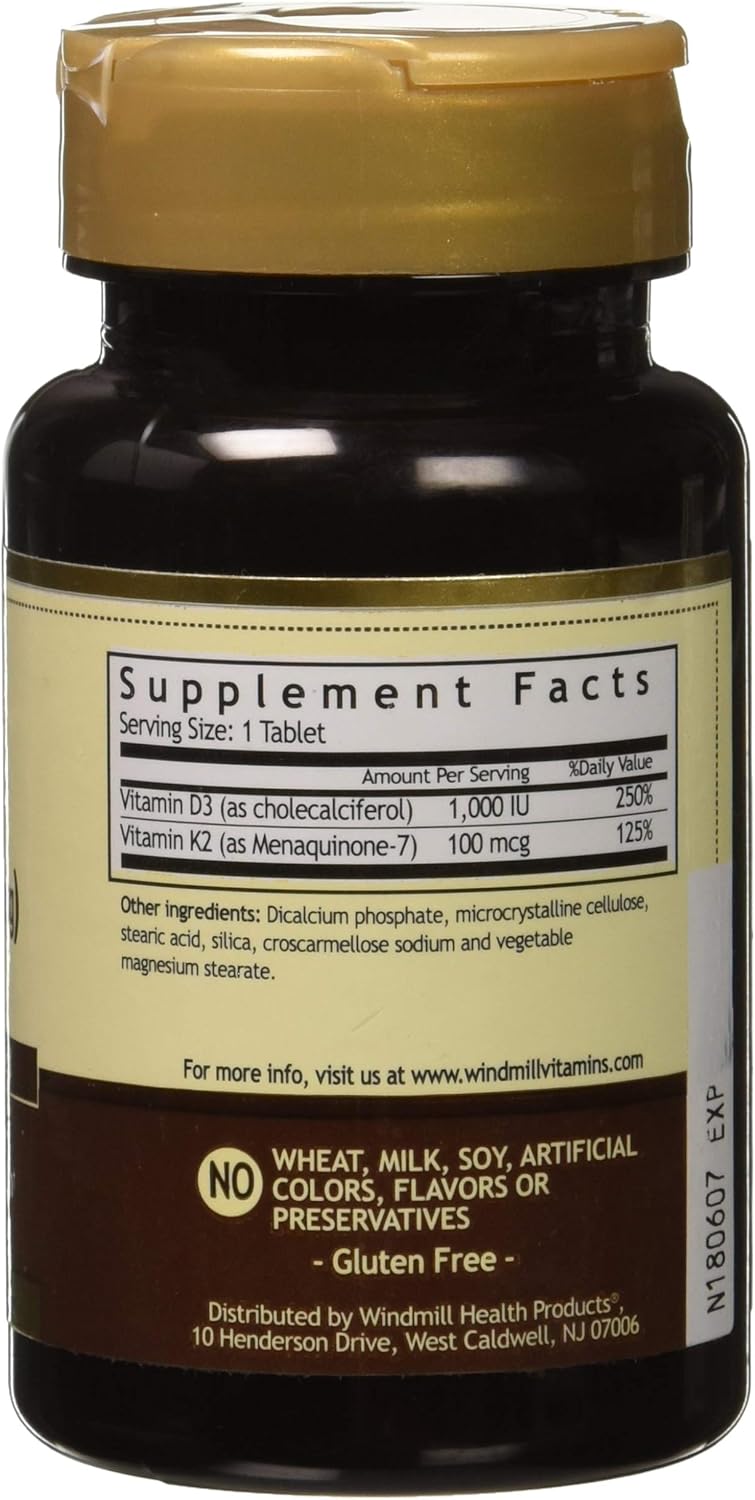 Vitamin K2 (MK7) with Vitamin D3 Tablets for Bone Health and Immune Support
