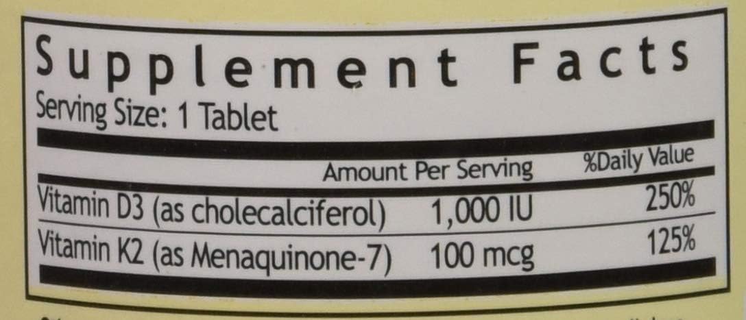 Vitamin K2 (MK7) with Vitamin D3 Tablets for Bone Health and Immune Support