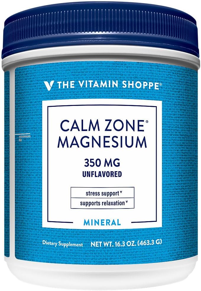Vitamin Shoppe Calm Zone Magnesium Mineral Powder 325mg Unflavored Relaxation Drink for Muscles Digestive & Bone Support Natural Flavor Calm & Regularity 16 Ounces Powder