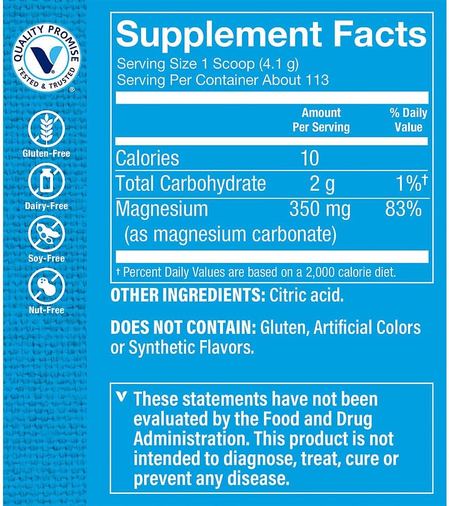 Vitamin Shoppe Calm Zone Magnesium Mineral Powder 325mg Unflavored Relaxation Drink for Muscles Digestive & Bone Support Natural Flavor Calm & Regularity 16 Ounces Powder
