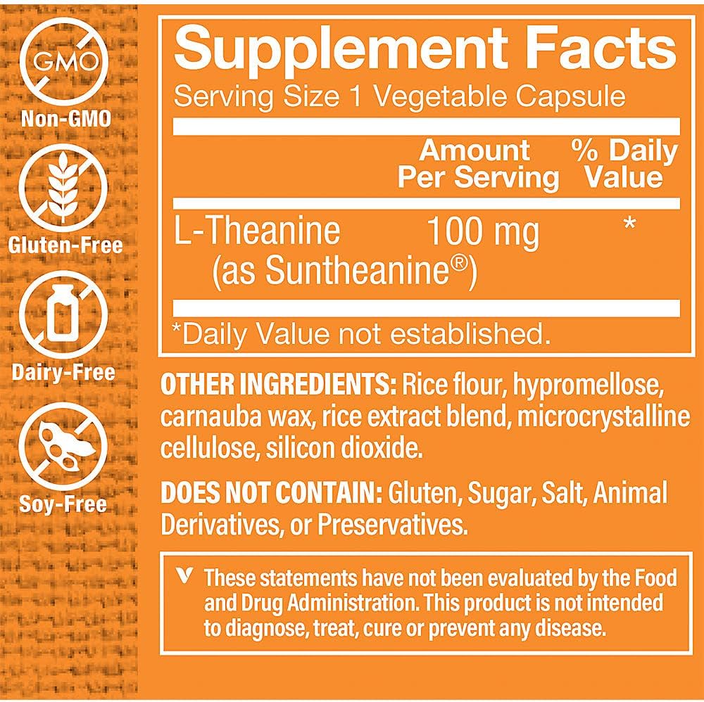 Vitamin Shoppe L-Theanine 100MG Capsules - Supports Relaxation and Stress, Clinically Studied Ingredient, 60 Count