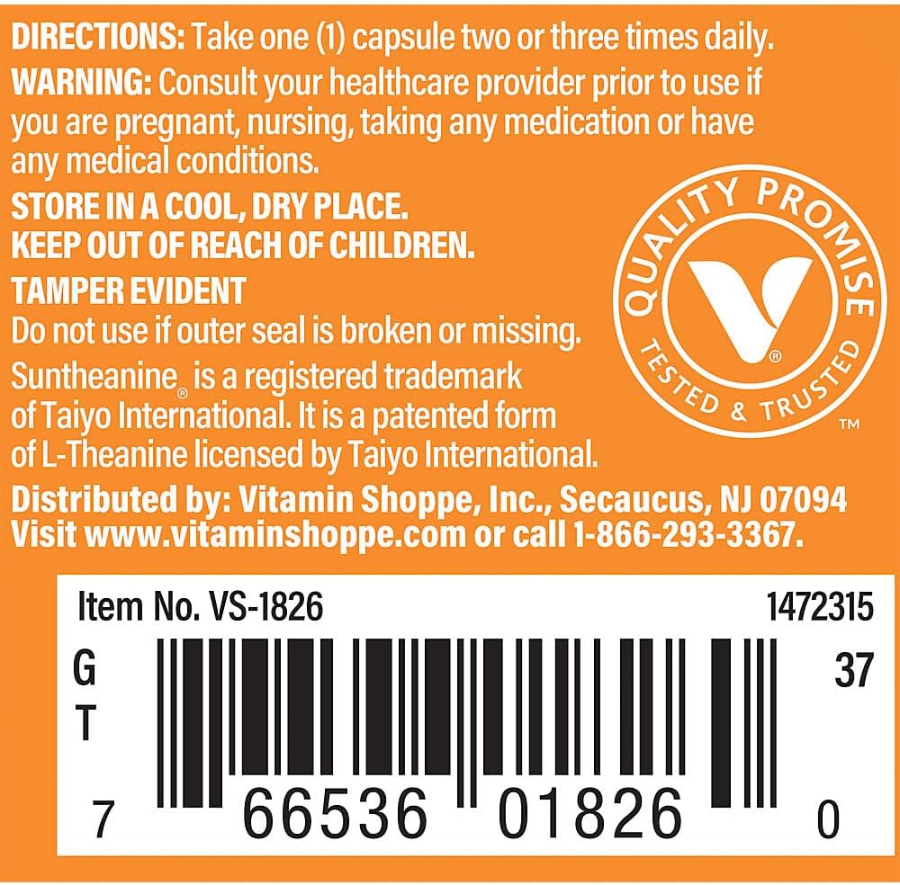Vitamin Shoppe L-Theanine 100MG Capsules - Supports Relaxation and Stress, Clinically Studied Ingredient, 60 Count