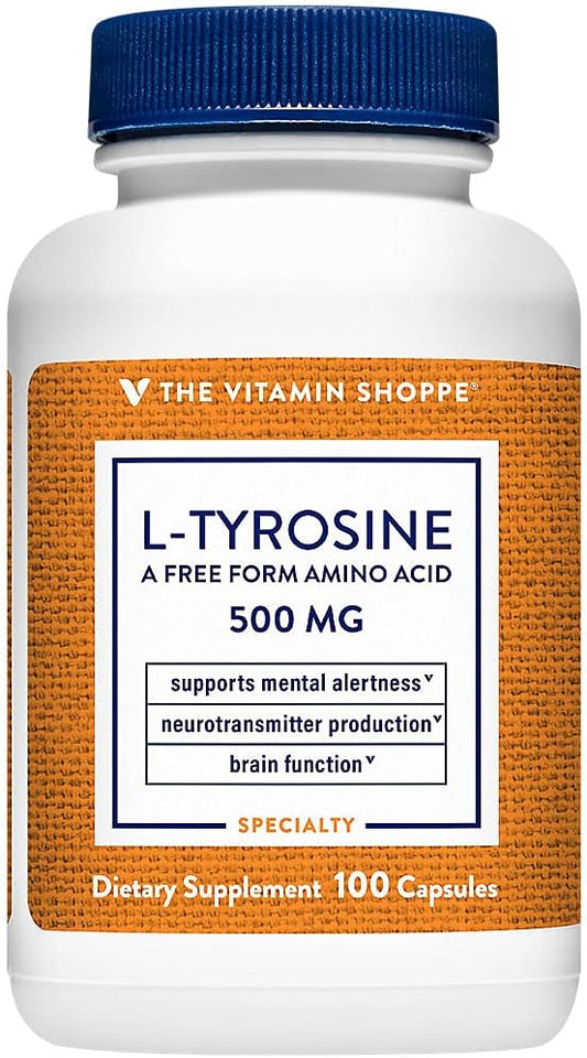 Vitamin Shoppe L-Tyrosine 500 MG Capsules - 100 Count - Natural Mood Enhancement Supplement