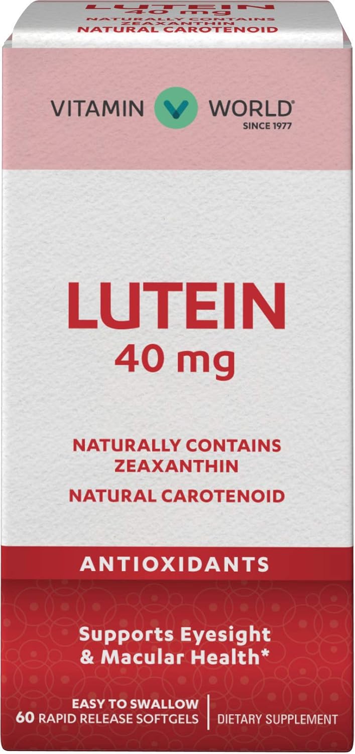Vitamin World Lutein 40mg Softgels for Eye Health and Vision Support - 60 Count Rapid Release Antioxidant Supplement