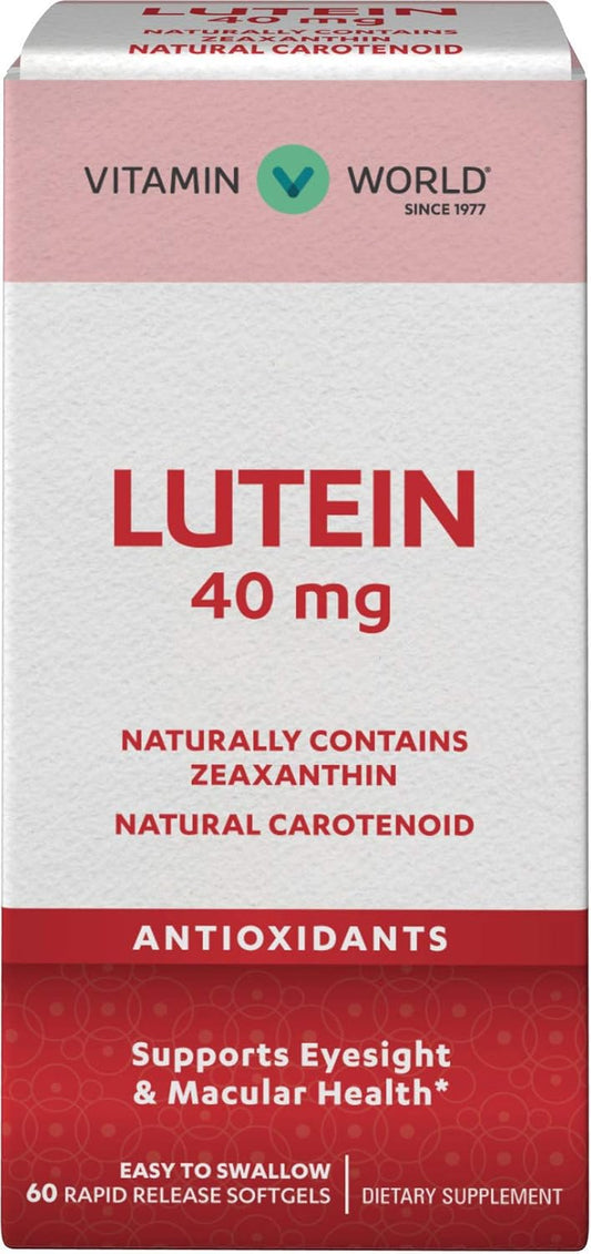 Vitamin World Lutein 40mg Softgels for Eye Health and Vision Support - 60 Count Rapid Release Antioxidant Supplement