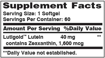 Vitamin World Lutein 40mg Softgels for Eye Health and Vision Support - 60 Count Rapid Release Antioxidant Supplement