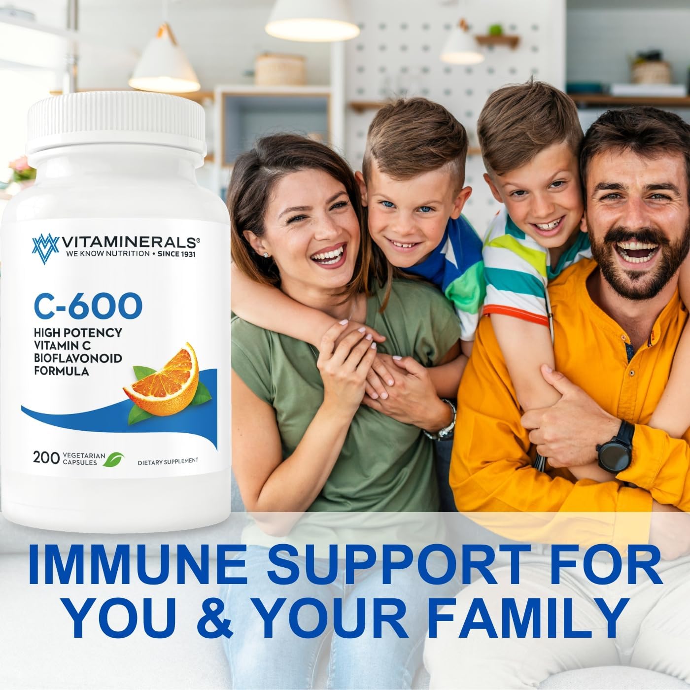 Vitaminerals™ Vitamin C-600® with Bioflavanoids - 200 Veggie Capsules for Antioxidant Support