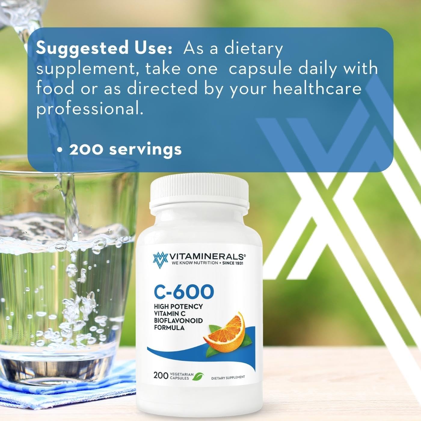 Vitaminerals™ Vitamin C-600® with Bioflavanoids - 200 Veggie Capsules for Antioxidant Support