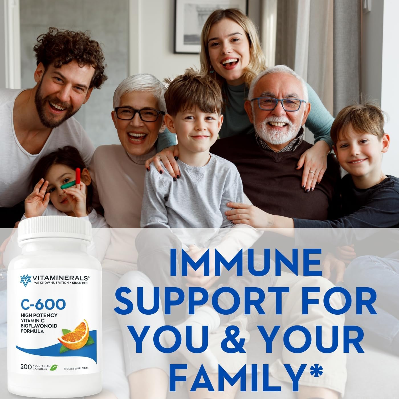 Vitaminerals™ Vitamin C-600® with Bioflavanoids - 200 Veggie Capsules for Antioxidant Support