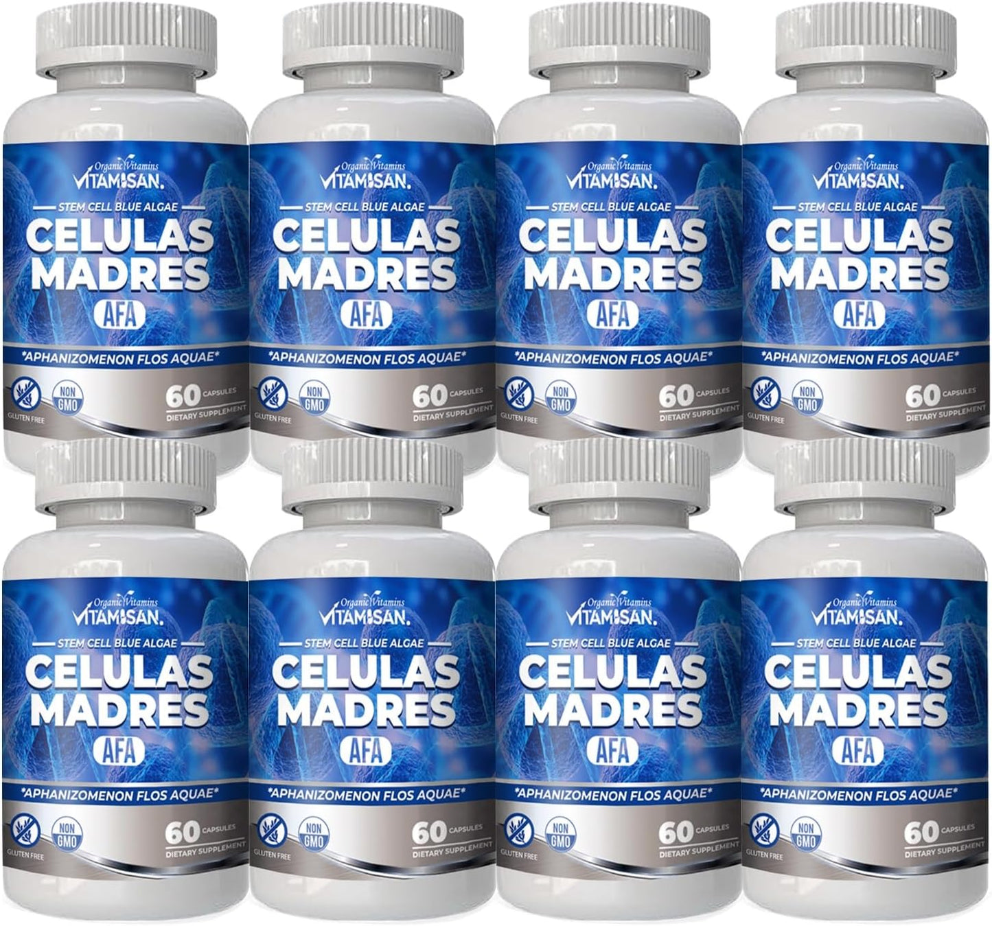 Vitamisan Stem Cell Blue Algae AFA Capsules - 60 Count (Pack of 8) for Cellular Health