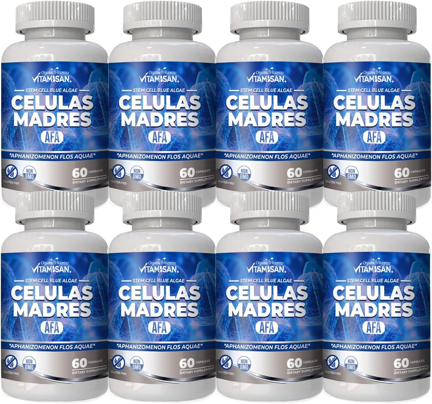 Vitamisan Stem Cell Blue Algae AFA Capsules - 60 Count (Pack of 8) for Cellular Health