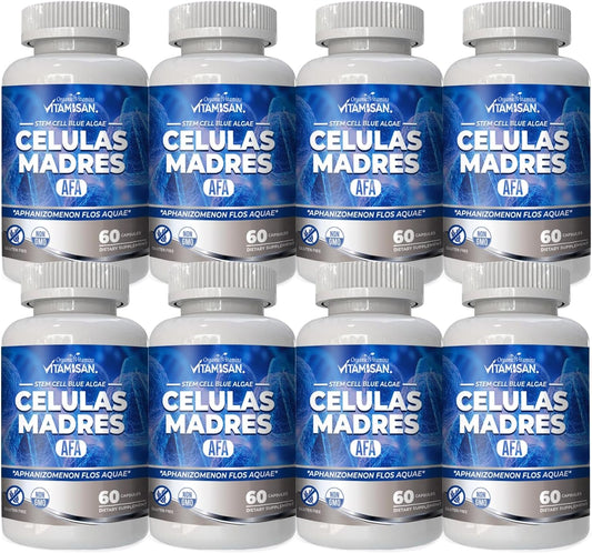 Vitamisan Stem Cell Blue Algae AFA Capsules - 60 Count (Pack of 8) for Cellular Health