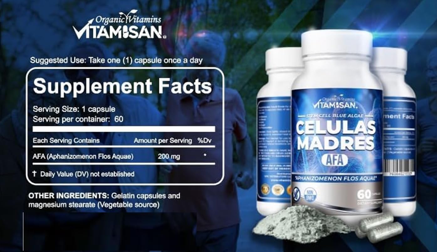 Vitamisan Stem Cell Blue Algae AFA Capsules - 60 Count (Pack of 8) for Cellular Health