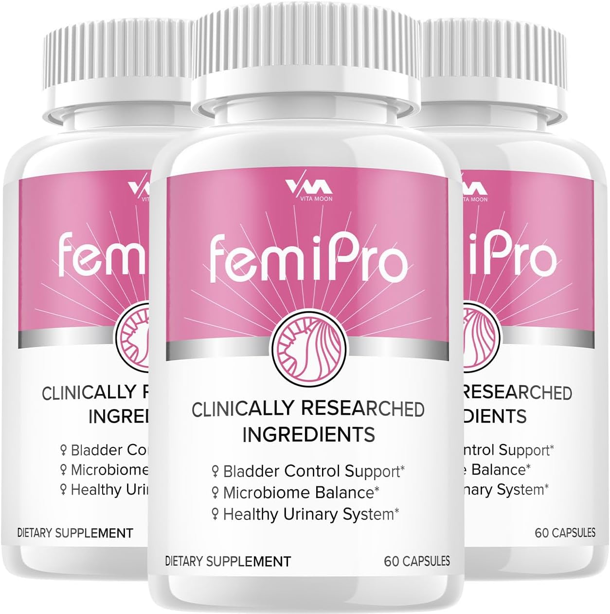 Vitamoon FemiPro Probiotics (3 Pack) - Advanced Formula for Bladder Control, Microbiome Balance, Healthy Urinary System - 180 Capsules