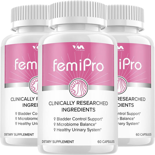 Vitamoon FemiPro Probiotics (3 Pack) - Advanced Formula for Bladder Control, Microbiome Balance, Healthy Urinary System - 180 Capsules