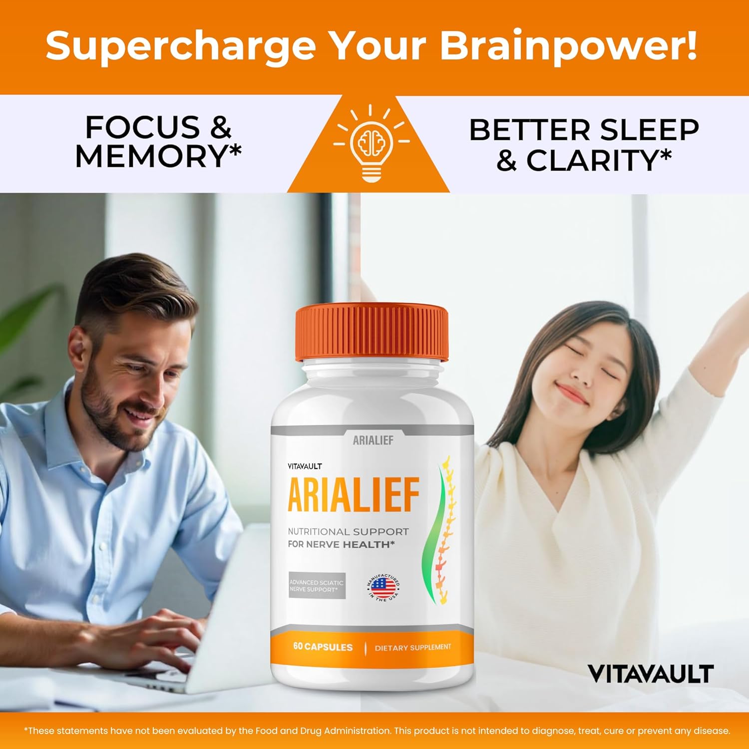 Vitavault Arialief Brain Supplements: Memory & Focus Capsules - Advanced Formula Nootropics for Brain Health Support - All Natural (5 Pack)