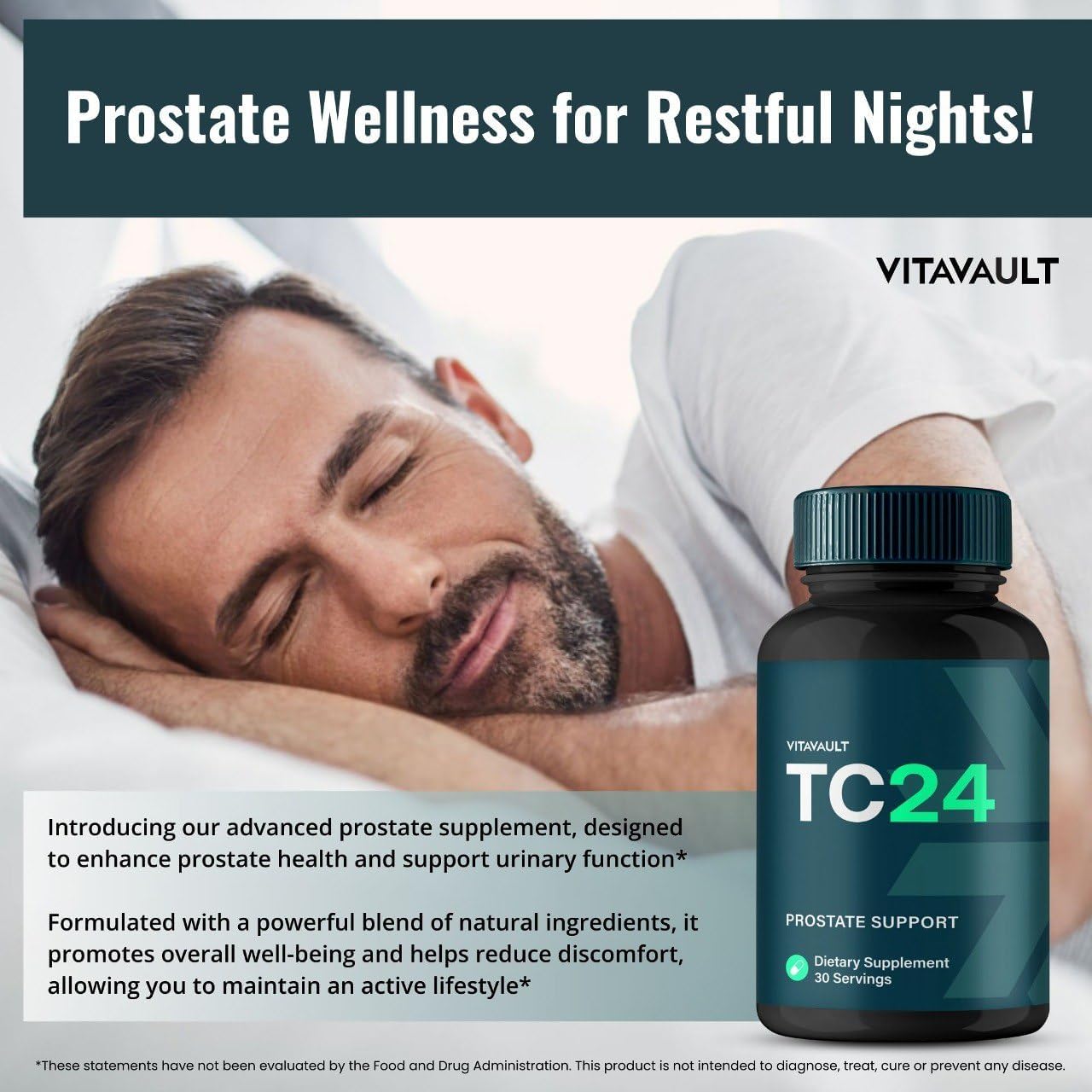 Vitavault TC24 Prostate Health Supplement Capsules - Extra Strength All Natural Formula (3 Pack)