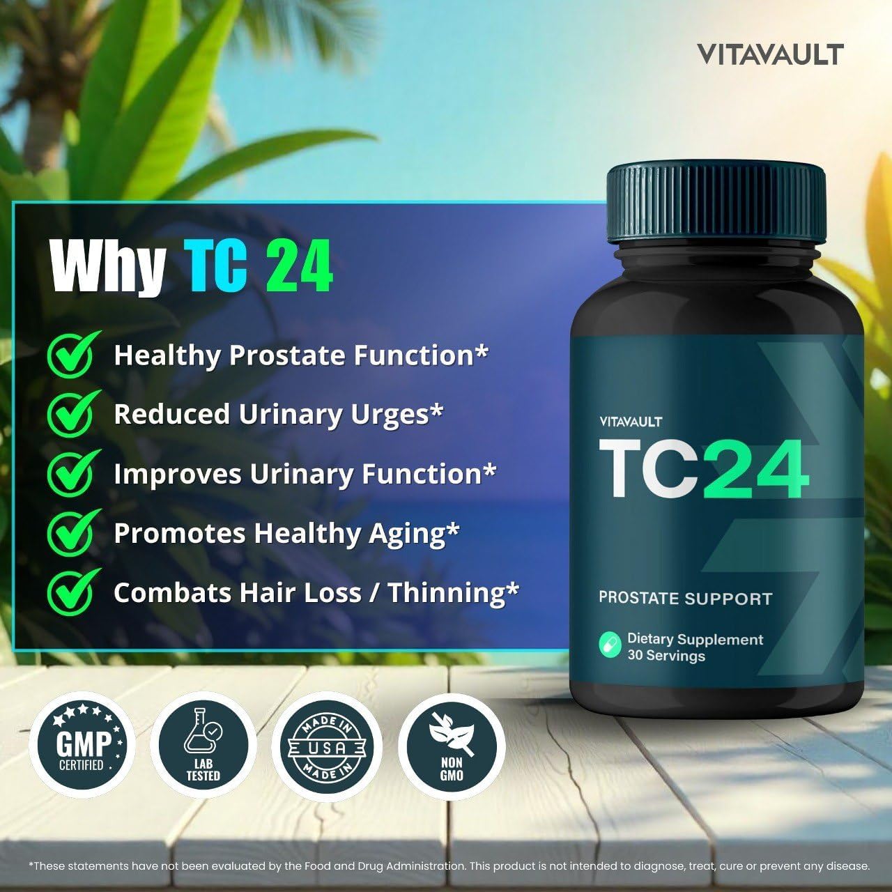 Vitavault TC24 Prostate Health Supplement Capsules - Extra Strength All Natural Formula (3 Pack)