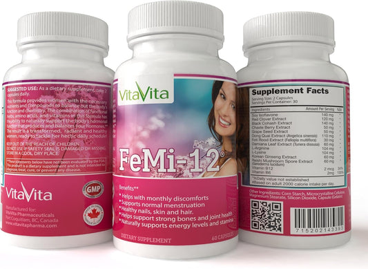 VitaVita FeMi-12: Natural Support for Women's Monthly Period Discomforts (60 Capsules)