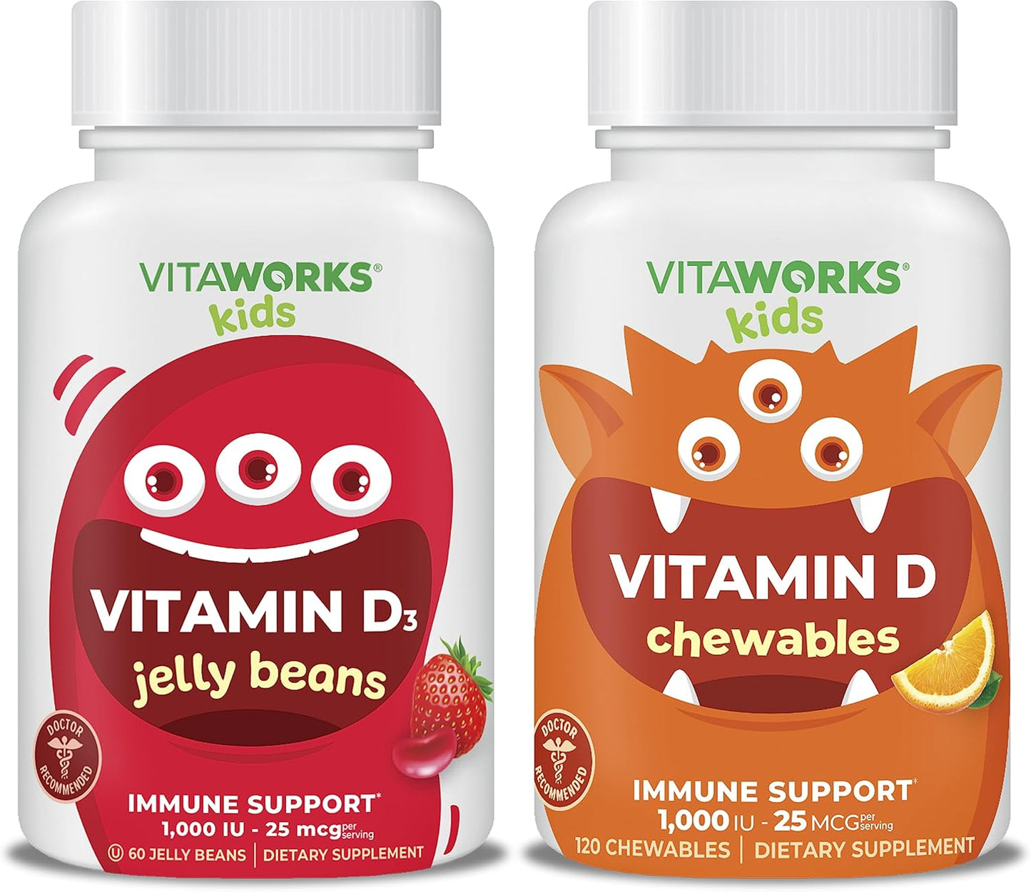 VitaWorks Kids Vitamin D3 1000 IU Bundle with Jelly Beans and Chewables