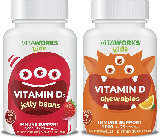 VitaWorks Kids Vitamin D3 1000 IU Bundle with Jelly Beans and Chewables